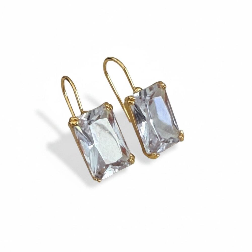 Anthropologie small clear crystal and gold vintage inspired drop earrings